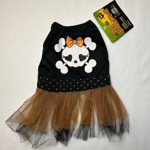 New Small Halloween Dog Dress with Skull Design Black and Orange